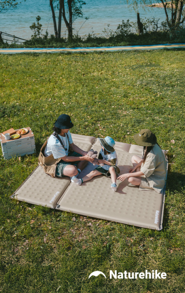 3 Коврик самонадувающийся Naturehike двойной 200х130х6 см, с подушками, зеленый