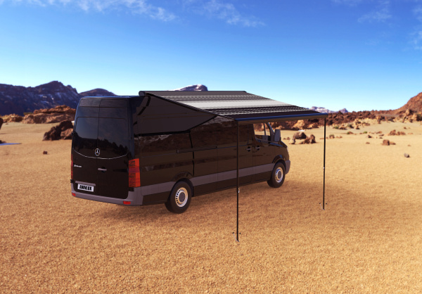 3 Маркиза автомобильная РИФ 4,0х2,5 м кассетная,  привод механический, электромотор, корпус черный