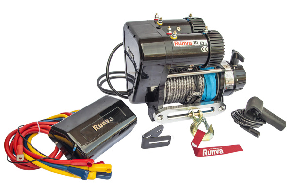 Лебёдка автомобильная электрическая 12V Runva 10000 lbs 4500 кг двухмоторная (синтетический трос)
