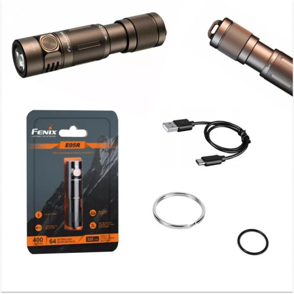1 Фонарь Fenix E05R коричневый 400 люмен 1 Фонарь Fenix E05R коричневый 400 люмен