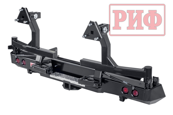 Бампер РИФ силовой задний Isuzu D-MAX 2012-2020 с квад. под фаркоп, 2-мя калит., фонарями, стандарт