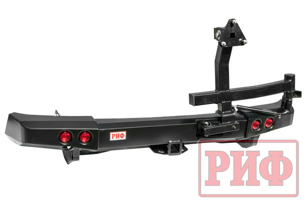 Бампер РИФ задний Mitsubishi Pajero Sport 2009-2015 с квадратом под фаркоп, калиткой и фонарями Бампер РИФ задний Mitsubishi Pajero Sport 2009-2015 с квадратом под фаркоп, калиткой и фонарями