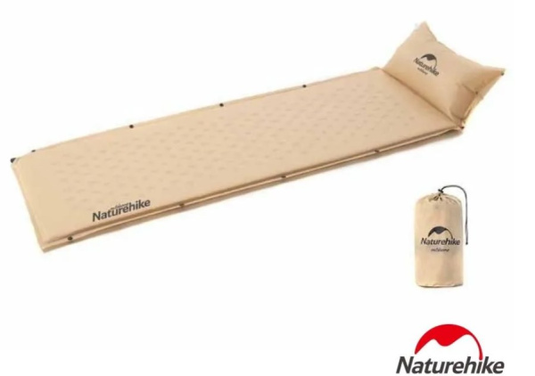 Коврик самонадувающийся Naturehike, 185х60х2,5 см, с подушкой, песочный