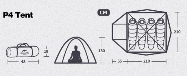 Палатка Naturehike P-Series 4-местная, алюминиевый каркас, голубая