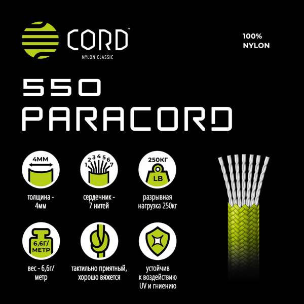 Паракорд 550 CORD nylon 10м (red snake) Паракорд 550 CORD nylon 10м (red snake)
