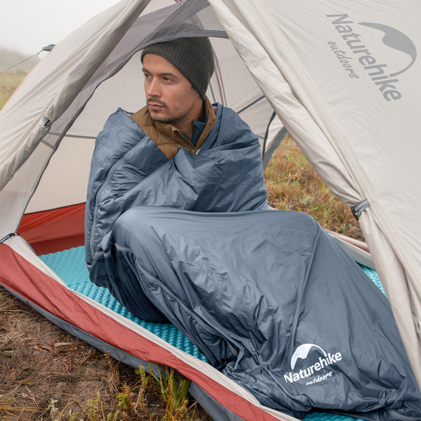 Мешок спальный Naturehike LW180, 190х75 см, (ТК: +15C), серо-голубой
