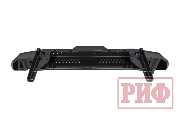 Бампер РИФ силовой задний Toyota Land Cruiser 200 2012-2015 с квадратом под фаркоп, калиткой, фонарями, подсветкой номера, стандарт