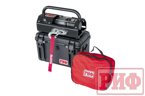 Лебёдка переносная РИФ 3500ASR c малой площадкой и проводами, синтетический трос (в защитном кейсе)