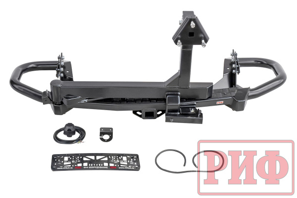 Бампер РИФ силовой задний Mitsubishi Pajero Sport 2015+ c квадр. под фаркоп, калиткой, подсвет. ном. Бампер РИФ силовой задний Mitsubishi Pajero Sport 2015+ c квадр. под фаркоп, калиткой, подсвет. ном.