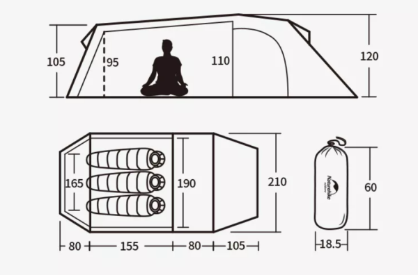Палатка Naturehike Opalus Si 3-местная, алюминиевый каркас, зеленая