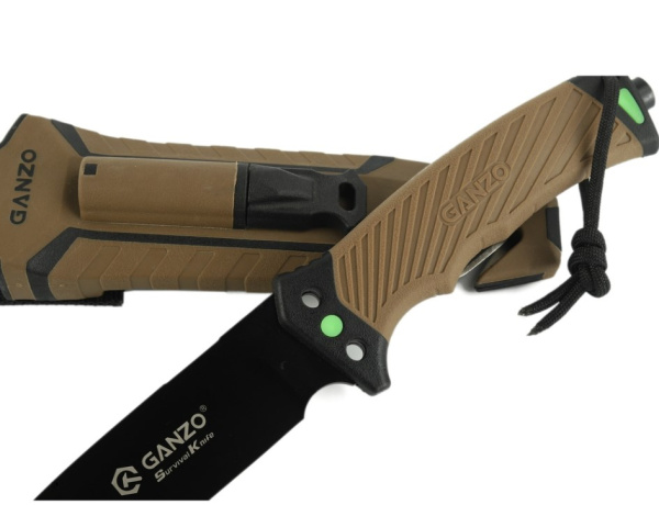 Нож туристический GANZO, длина 243 мм, сталь 8CR13, коричневый, с паракордом, в ножнах