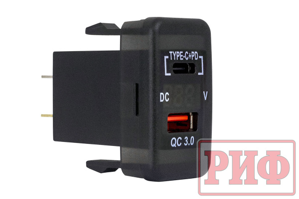 Розетка USB Type C, QC 3.0 с вольтметром для Toyota 40x20 Розетка USB Type C, QC 3.0 с вольтметром для Toyota 40x20