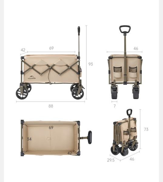 Тележка туристическая Naturehike Light 88х46х93 см, 100 л, коричневая