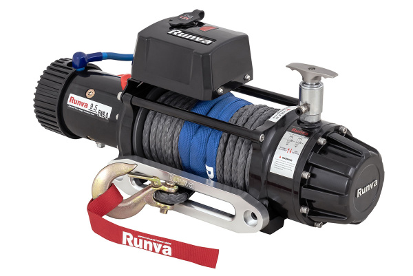 Лебёдка электрическая 12V Runva 9500 lbs 4350 кг влагозащищенная, синтетический трос, пневмороспуск Лебёдка электрическая 12V Runva 9500 lbs 4350 кг влагозащищенная, синтетический трос, пневмороспуск