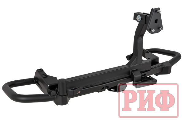 Бампер РИФ силовой задний Toyota Land Cruiser 200 2007-2015 c квадратом под фаркоп, калиткой и подсветкой номера, стандарт