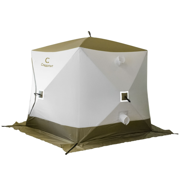Палатка зимняя СЛЕДОПЫТ "Premium" 5 стен (2,8 х 2,9 м), h-2,05 м, 3 слоя, белый/олива