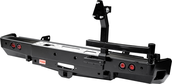 Бампер РИФ задний Toyota Tundra 2007+ с площ. под лебёдку, квадратом под фаркоп, калиткой и фонарями Бампер РИФ задний Toyota Tundra 2007+ с площ. под лебёдку, квадратом под фаркоп, калиткой и фонарями