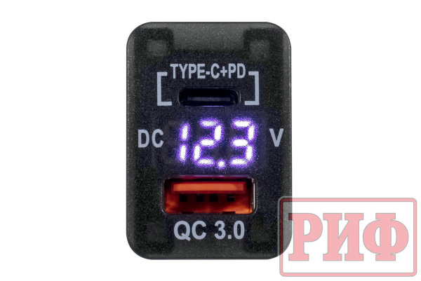 Розетка USB Type C, QC 3.0 с вольтметром для Toyota 32x20 Розетка USB Type C, QC 3.0 с вольтметром для Toyota 32x20