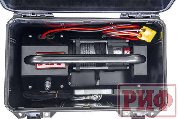 Лебёдка переносная РИФ 3500SSR c малой площадкой и проводами, синтетический трос (в защитном кейсе)